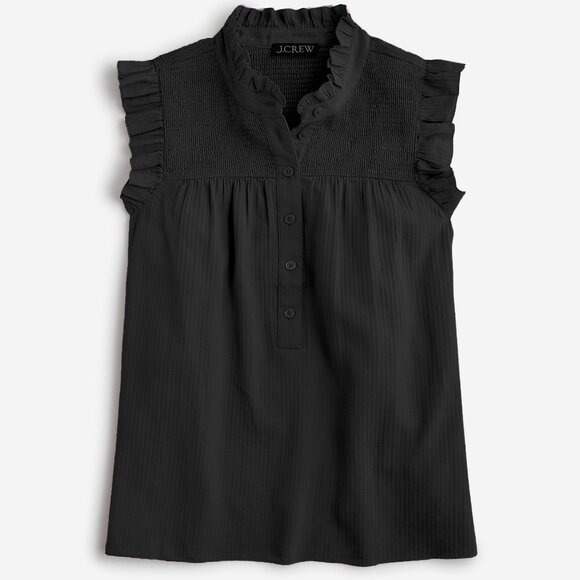 NWT J. Crew Garden Top Sleeveless Ruffle Flutter Tank in Soft Gauze Black | XXS - Picture 1 of 3